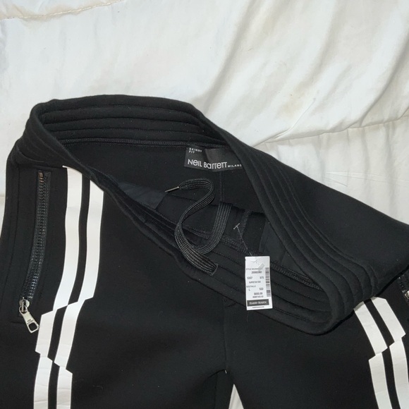 NEIL BARRETT Size L Black White Stripe Viscose Casual Pants - Picture 4 of 6